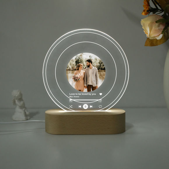 Picture of Customized Photo Night Light Personalized With Transparant Record Scannable Acrylic Song Plaque Custom Song Album Cover Night Light for Music Lovers Wedding Gifts