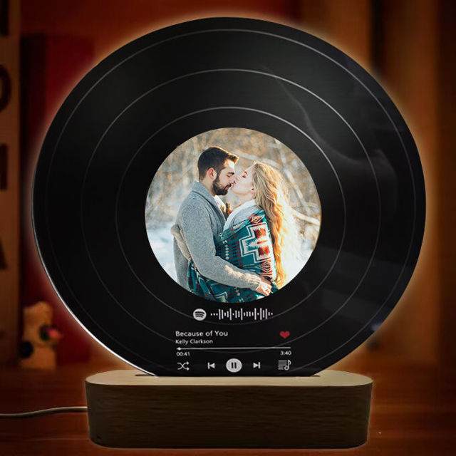 Picture of Customized Photo Night Light Personalized With Vinyl Record Scannable Acrylic Song Plaque Custom Song Album Cover Night Light for Music Lovers Gifts for Anniversary