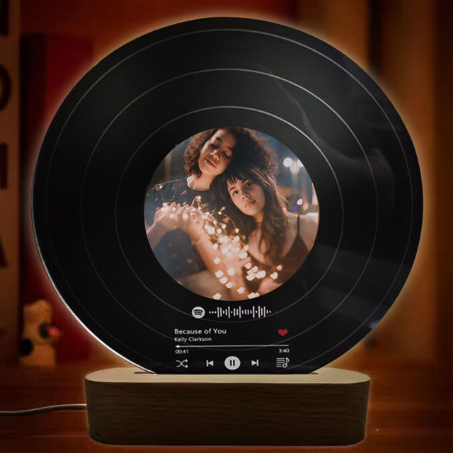 Picture of Customized Photo Night Light Personalized With Vinyl Record Scannable Acrylic Song Plaque Custom Song Album Cover Night Light for Music Lovers Gifts for Friends