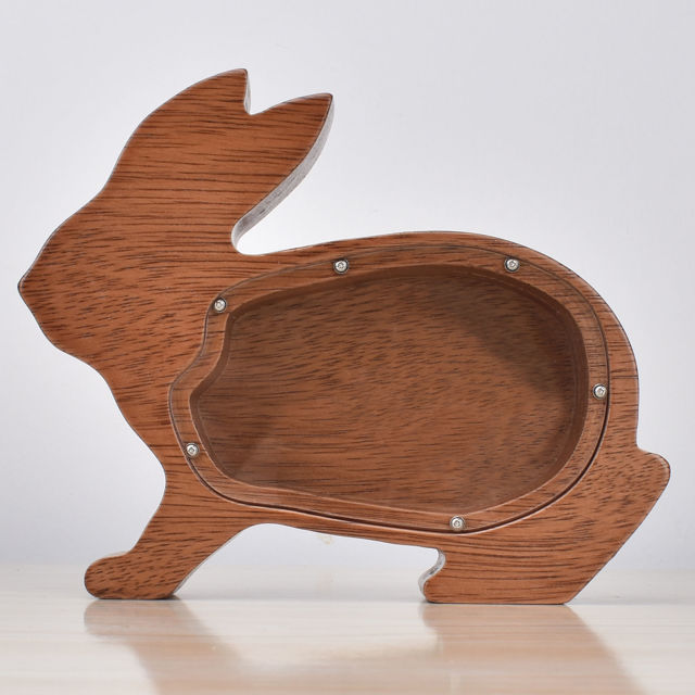 Picture of Personalized Wooden Piggy Bank for Kids Boys Girls - Wooden Animal Coin Bank Rabbit Bank DIY Child's Name - Transparent Money Saving Box