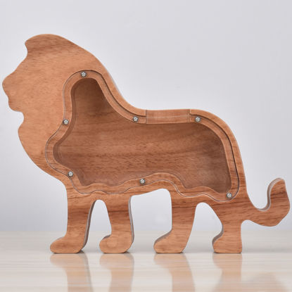 Bild von Personalisiertes Sparschwein aus Holz für Kinder Jungen Mädchen – Sparbüchse aus Holz Tier Sparbüchse Löwe Bank DIY Kindername – transparente Spardose