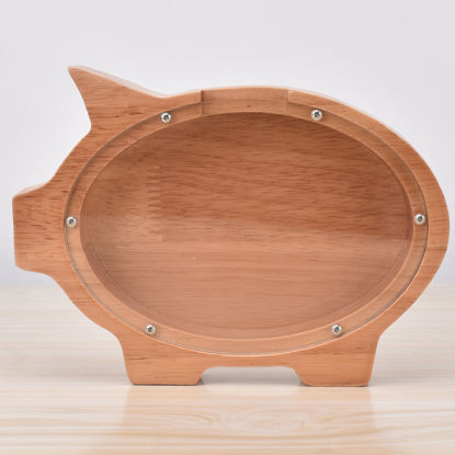 Bild von Personalisiertes Sparschwein aus Holz für Kinder Jungen Mädchen – Sparbüchse aus Holz Tier Sparbüchse DIY Kindername – transparente Spardose