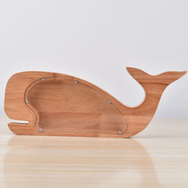 Picture of Personalized Wooden Piggy Bank for Kids Boys Girls - Wooden Animal Coin Bank Whale Bank DIY Child's Name - Transparent Money Saving Box