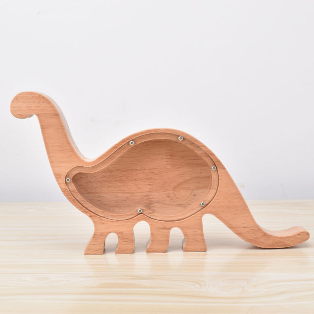 Picture of Personalized Wooden Piggy Bank for Kids Boys Girls - Wooden Animal Coin Bank Small Dinosaur Bank DIY Child's Name - Transparent Money Saving Box