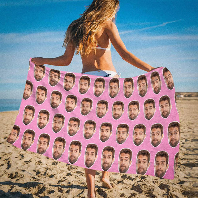 Picture of Custom Photo Face Beach Towel Face Towel, Best Friend Gift