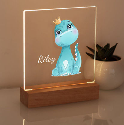 Imagen de Luz nocturna de dinosaurio azul - Personalízala con el nombre de tu hijo