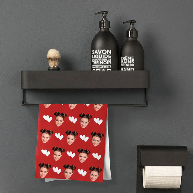 Picture of Custom Faces Love Heart Towel Personalized Photo Towel Funny Gift