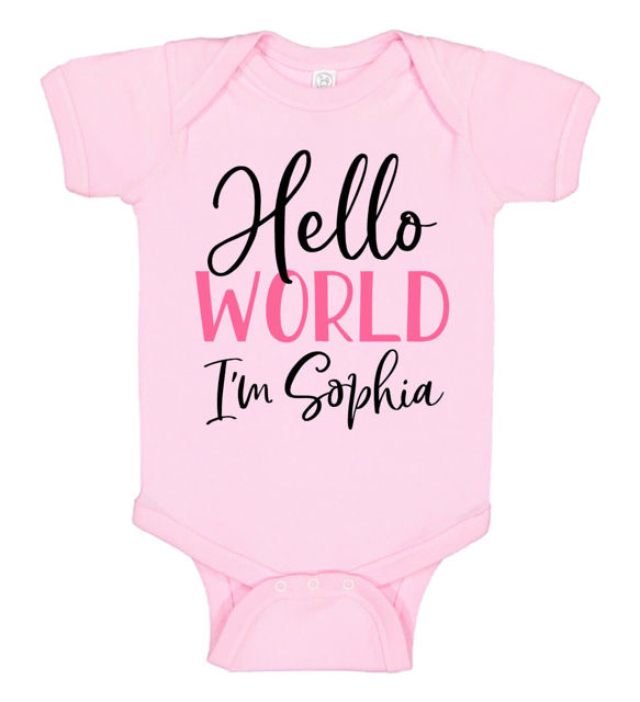 Picture of Custom Baby Clothing Personalized Baby Onesies Infant Bodysuit with Personalized Name Short-Sleeve - Hello World