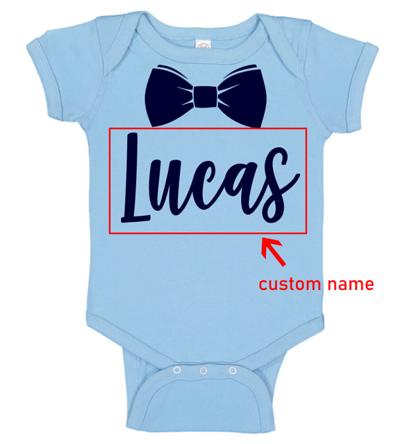 Picture of Custom Baby Clothing Personalized Baby Onesies Infant Bodysuit with Personalized Name Bow Tie Short-Sleeve