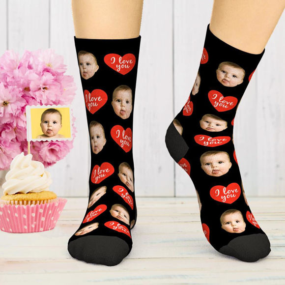 Imagen de Calcetines de cara personalizados Calcetines divertidos Te amo Calcetines Regalos para el amor