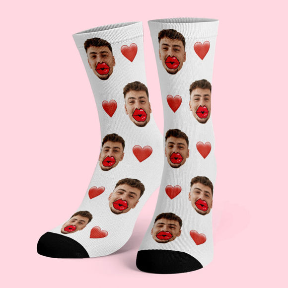 Imagen de Calcetines de cara personalizados Calcetines de corazón y labios rojos Regalo de San Valentín