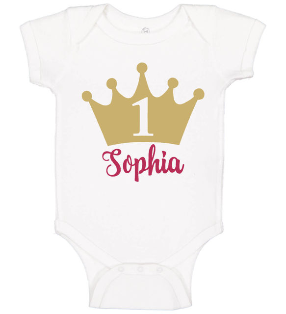 Picture of Custom Baby Clothing Personalized Baby Onesies Infant Bodysuit with Personalized Name Short-Sleeve - Crown