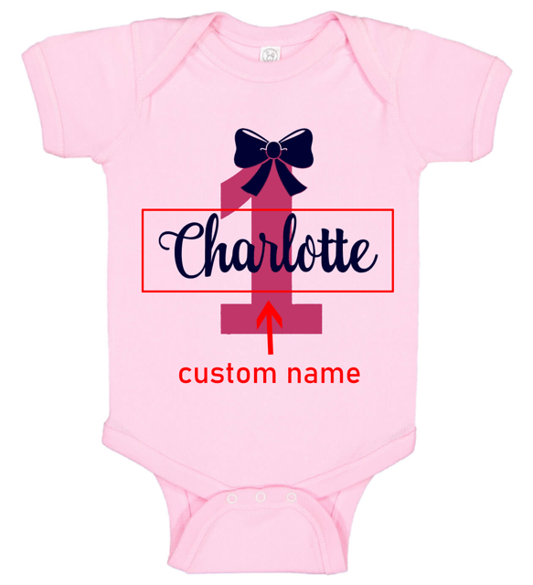 Picture of Custom Baby Clothing Personalized Baby Onesies Infant Bodysuit with Personalized Name Short-Sleeve - Bowknot