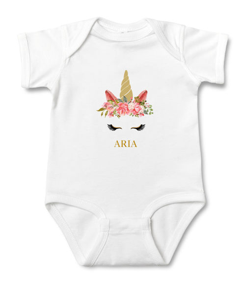 Imagen de Ropa de bebé personalizada Onesies de bebé personalizados Body infantil con nombre personalizado de manga corta - Cara de unicornio
