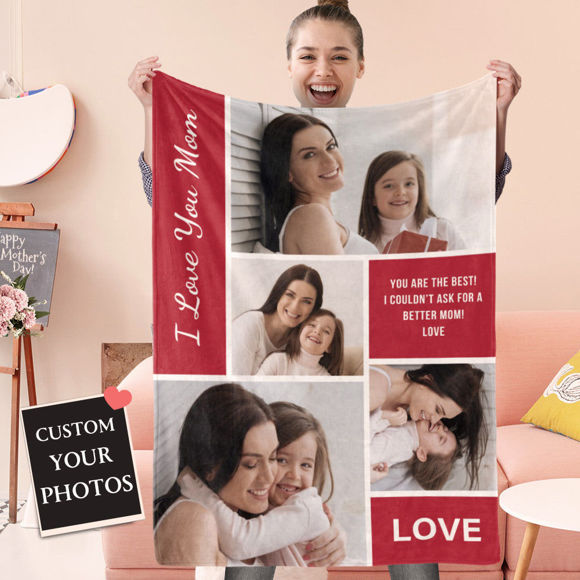 Picture of Mother's Day Gift Custom Blanket with Photos I Love You Mom
