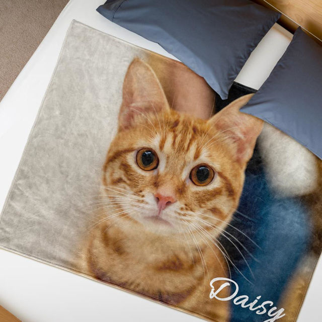 Picture of Custom Blankets Personalized Photo Cat Blanket Painted Art Portrait Fleece Blanket