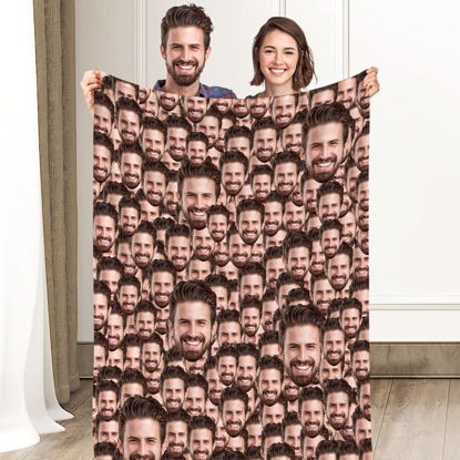 Picture of Custom Face Mash Blankets Personalized Couple Fleece Blanket