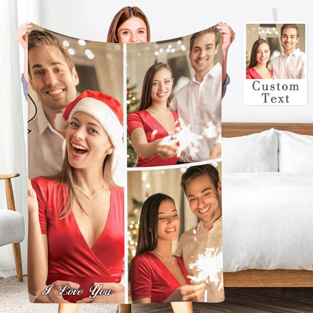 Picture of Custom Photo Blanket Personalized Holiday Couple Photo Blanket Christmas Gift