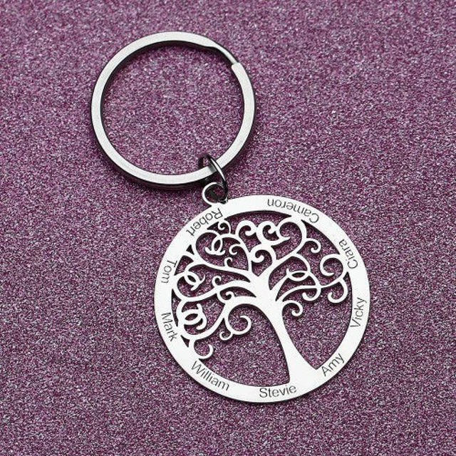 Picture of Personalized Family Tree Ｗith Birthstone Name Keychain in 925 Sterling Silver