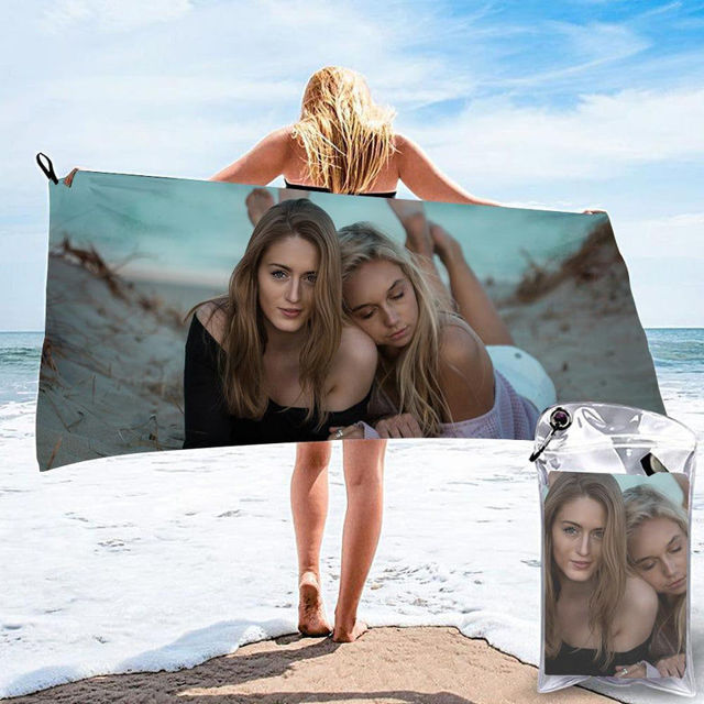 Picture of Personalized Bath Towels Custom Photo Beach Towels Anniversary Gift For Her