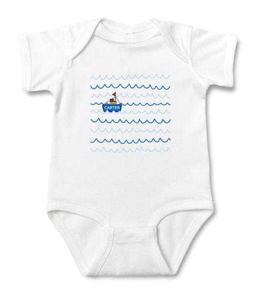Picture of Custom Baby Clothing Personalized Baby Onesies Infant Bodysuit with Personalized Name & Color Short-Sleeve - Boat On Waves