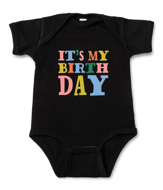 Picture of Custom Baby Clothing Personalized Baby Onesies Infant Bodysuit with Personalized Color Short-Sleeve - IT'S MY BIRTHDAY