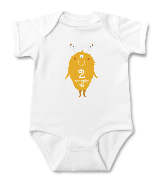 Picture of Custom Baby Clothing Personalized Baby Onesies Infant Bodysuit with Personalized Months & Color Short-Sleeve - Monster