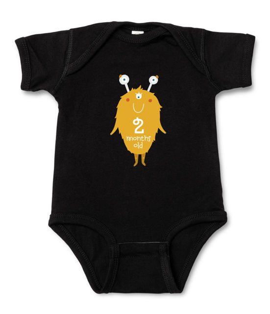 Picture of Custom Baby Clothing Personalized Baby Onesies Infant Bodysuit with Personalized Months & Color Short-Sleeve - Monster