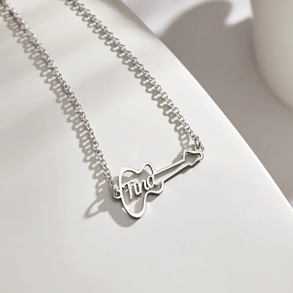 Picture of 925 Sterling Silver Personalized Name Necklace with Guitar