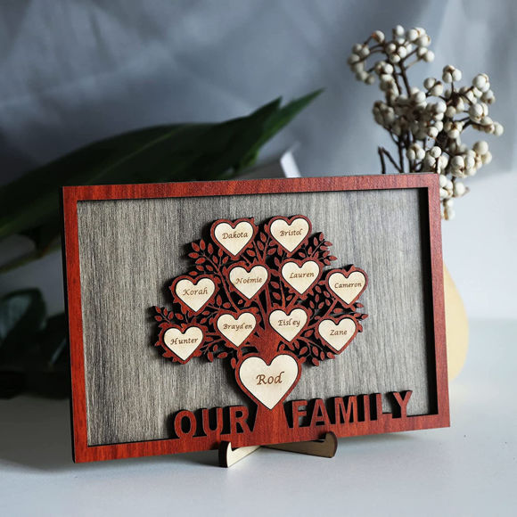 Imagen de Adorno rústico de madera con tablero de nombre de familia personalizado - Nuestro árbol genealógico