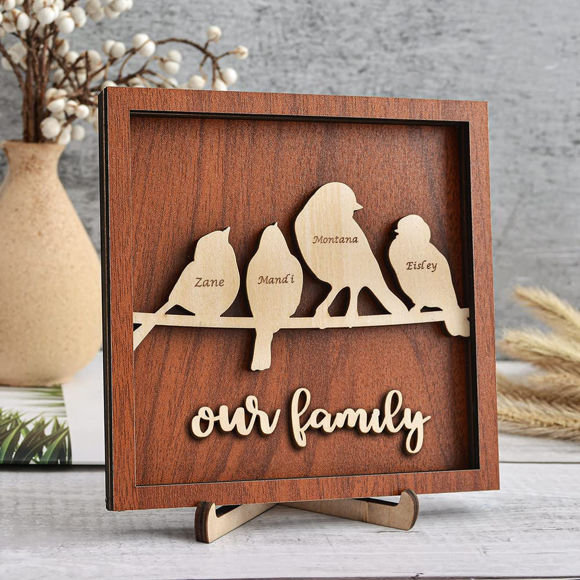 Bild von Personalisierte Familiennamentafel aus Holz, rustikales Ornament – unser Nest