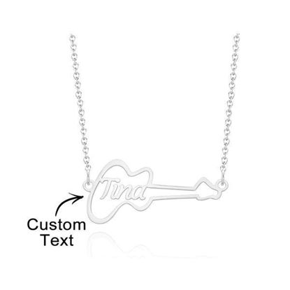 Picture of 925 Sterling Silver Personalized Name Necklace with Guitar