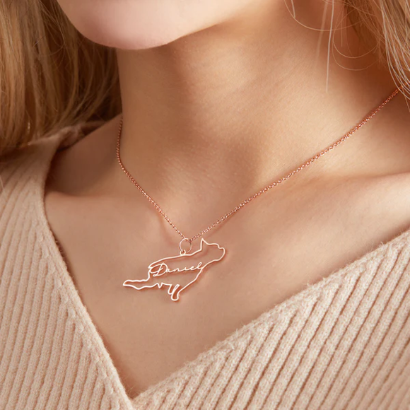 Image de Collier Prénom Personnalisé en Argent Sterling 925 - Collier Prénom Personnalisé | Collier Prénom Personnalisé Avec Votre Animal De Compagnie