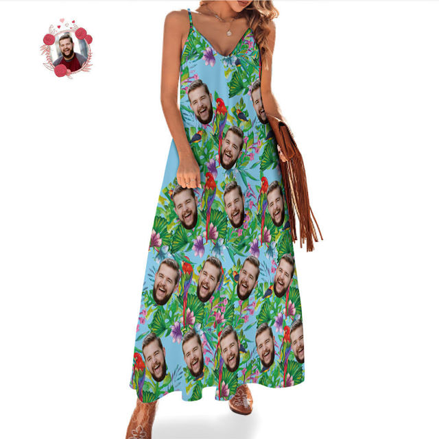 Picture of Custom Photo Hawaiian Style Colorful Parrot Long Dress and Shirt Family Matching - Beach Party T-Shirts as Best Summer Holiday Gifts