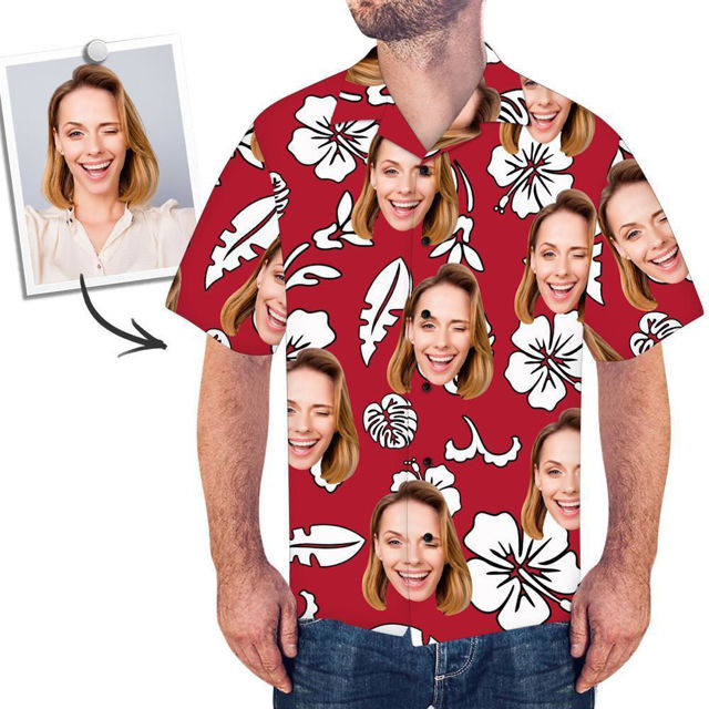 Picture of Custom Photo Hawaiian Shirts Custom Red Leaf Summer Short Sleeve Shirts Custom Sisters Hawaiian Shirts