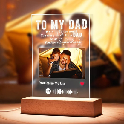Picture of Customized Photo Night Light With Scannable Acrylic Song Plaque Personalized Song Album Cover Night Light for Music Lovers Personalized Gift for Best Dad Ever
