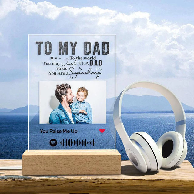 Picture of Customized Photo Night Light With Scannable Acrylic Song Plaque Personalized Song Album Cover Night Light for Music Lovers Personalized Gift for Best Dad Ever