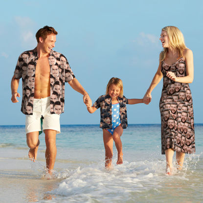 Bild von Kundenspezifisches Foto-Gesichts-hawaiisches Art-Gesichts-Brei-langes Kleid-und Hemd-Familien-Matching - Strand-Party-T-Shirts als beste Sommerferien-Geschenke