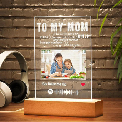Picture of Customized Photo Night Light With Scannable Acrylic Song Plaque Personalized Song Album Cover Night Light for Music Lovers Personalized Gift for Best Mom Ever