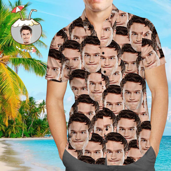 Imagen de Camisas hawaianas con foto personalizada Camisas hawaianas con múltiples retratos personalizados Regalos de verano personalizados