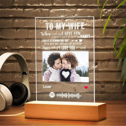 Picture of Customized Photo Night Light With Scannable Acrylic Song Plaque Personalized Song Album Cover Night Light for Music Lovers Personalized Gift for Best Wife Ever