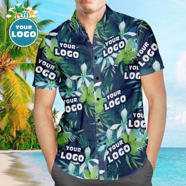 Picture of Custom Logo Hawaiian Shirts Leaves & Petal Aloha Beach Shirt For Men