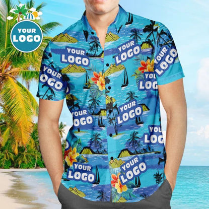 Bild von Benutzerdefiniertes Logo Hawaiihemden Berge Personalisiertes Aloha Beach Shirt für Männer