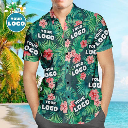 Imagen de Camisas hawaianas con logotipo personalizado Diseño de flores rojas Camisa de playa Aloha personalizada para hombres