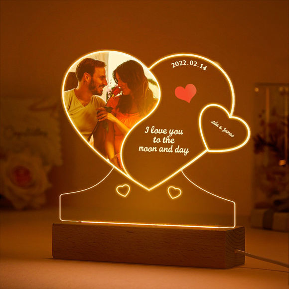 Imagen de Luz de noche con foto personalizada con texto personalizado El mejor regalo para el regalo del día de San Valentín