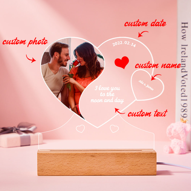 Picture of Custom Photo Night Light With Personalized Text Best Gift For Valentine's Day Gift