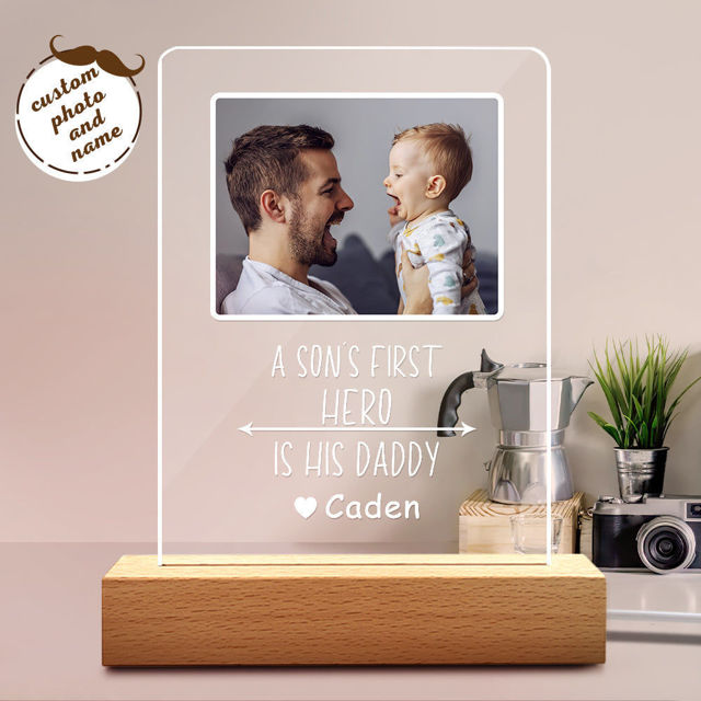 Picture of Custom Photo Night Light With Personalized Text Best Gift For Father's Day Gift