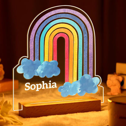 Bild von Buntes langes Regenbogenwolken-Nachtlicht mit unregelmäßiger Form – personalisiert mit dem Namen Ihres Kindes