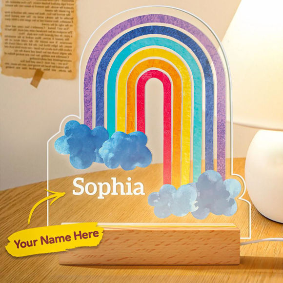Picture of Colorful Long Rainbow Cloud Night Light with Irregular Shape  - Personalized It With Your Kid's Name