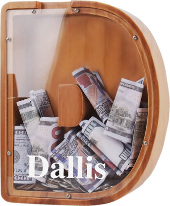 Image de Tirelire en Bois Personnalisée pour Enfants et Adultes - Tirelires Personnalisées 26 Alphabet Lettre D - Boîte d'Économie d'Argent Transparente pour Garçons et Filles